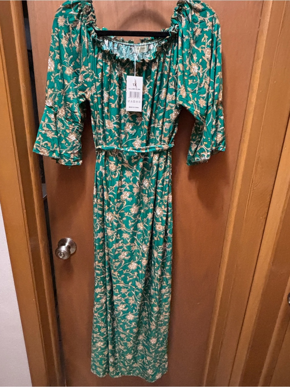 Green Floral Maxi Dress with Tie Waist